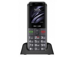 Mobiltelefon készülék Maxcom MM730BB mobiltelefon, dual sim-es kártyafüggetlen, S.O.S gombbal Type-C csatlakozóval fekete  - ezüst telefon időseknek (asztali töltő tartó)